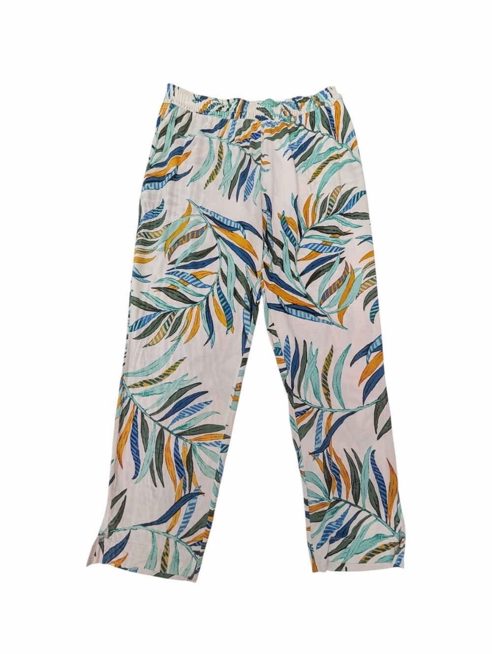 Soma Cool Nights Tropical Print Pajama Pants Size M White Green Leaves Pockets